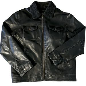 Men’s Faux Leather Sherpa-Lined Jacket/Coat